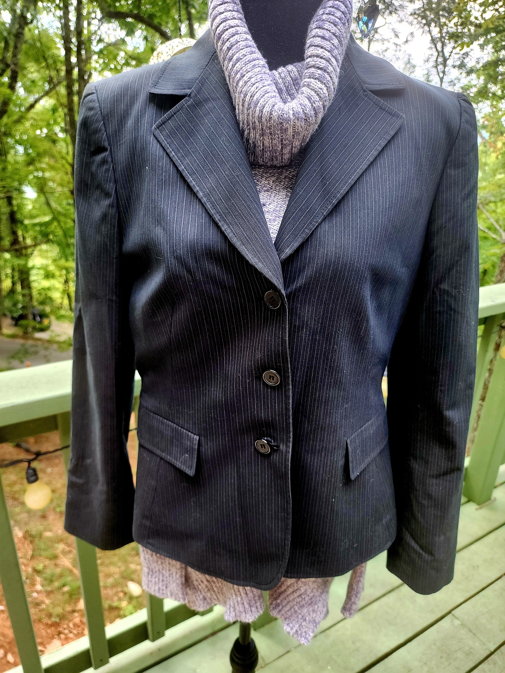 ANTONIO MELANI Black Pinstripe Tailored Blazer